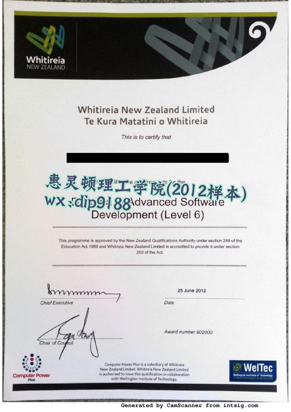 惠灵顿理工学院学历2012毕业证样本图