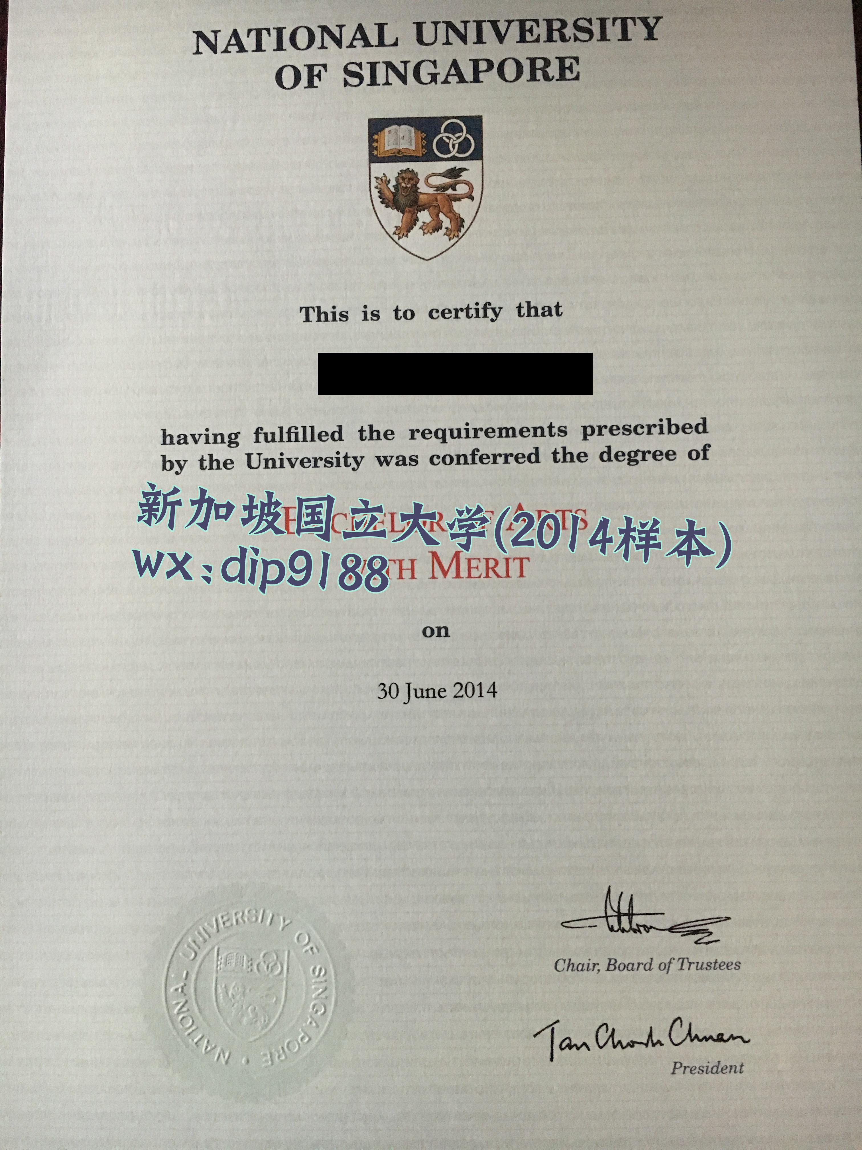 新加坡国立大学学历2014毕业证样本图