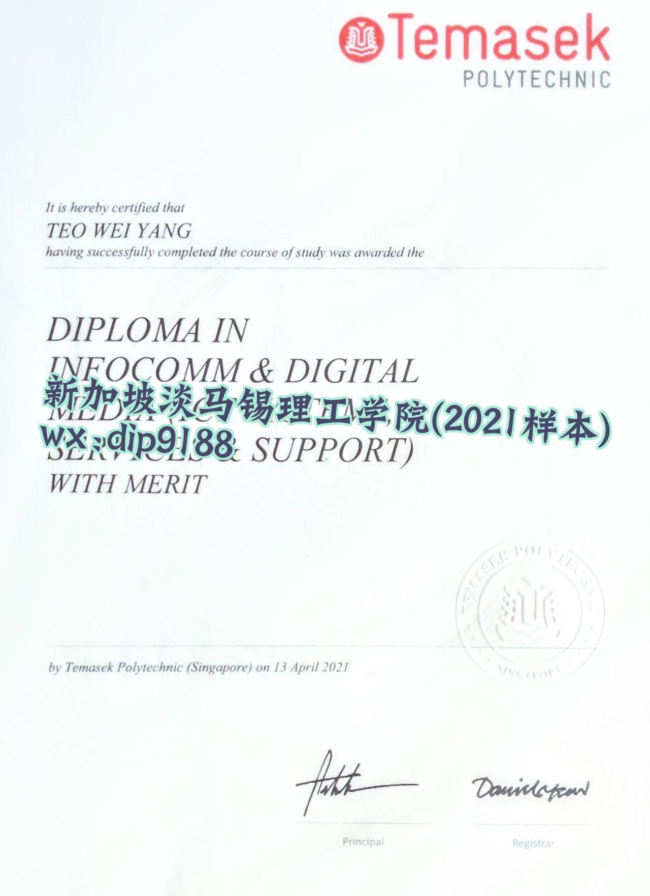 新加坡淡马锡理工学院学历2021毕业证样本图