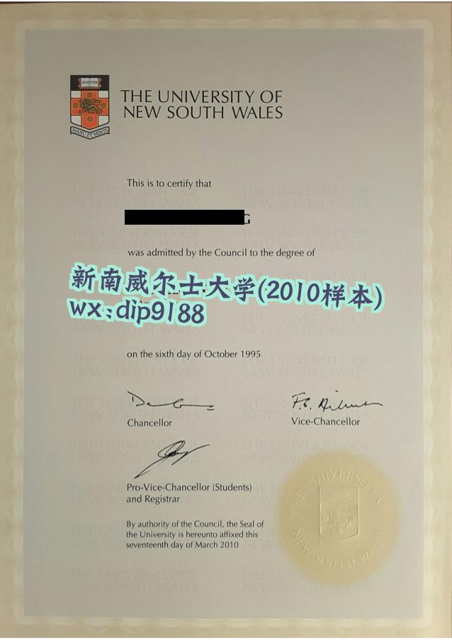 新南威尔士大学学历2010毕业证样本图