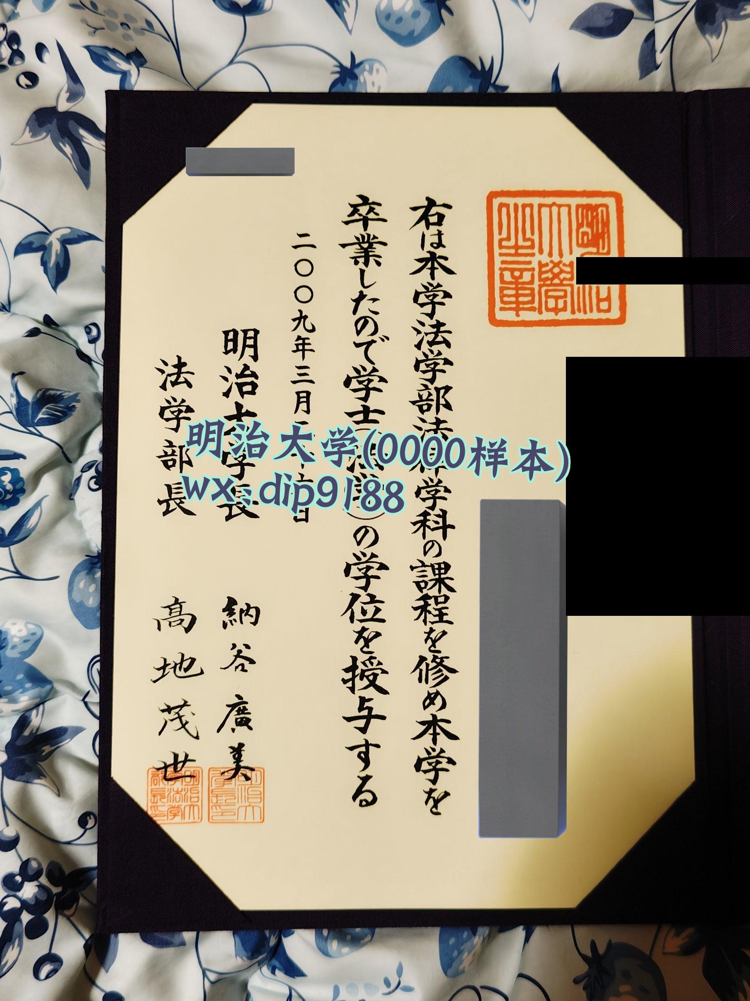 明治大学学历0000毕业证样本图