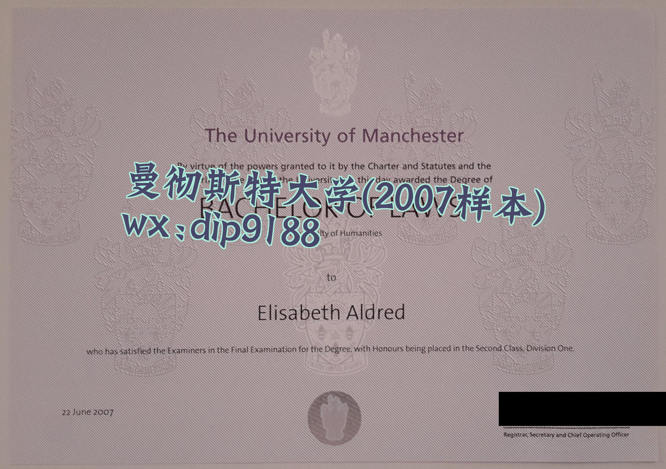 曼彻斯特大学学历2007毕业证样本图