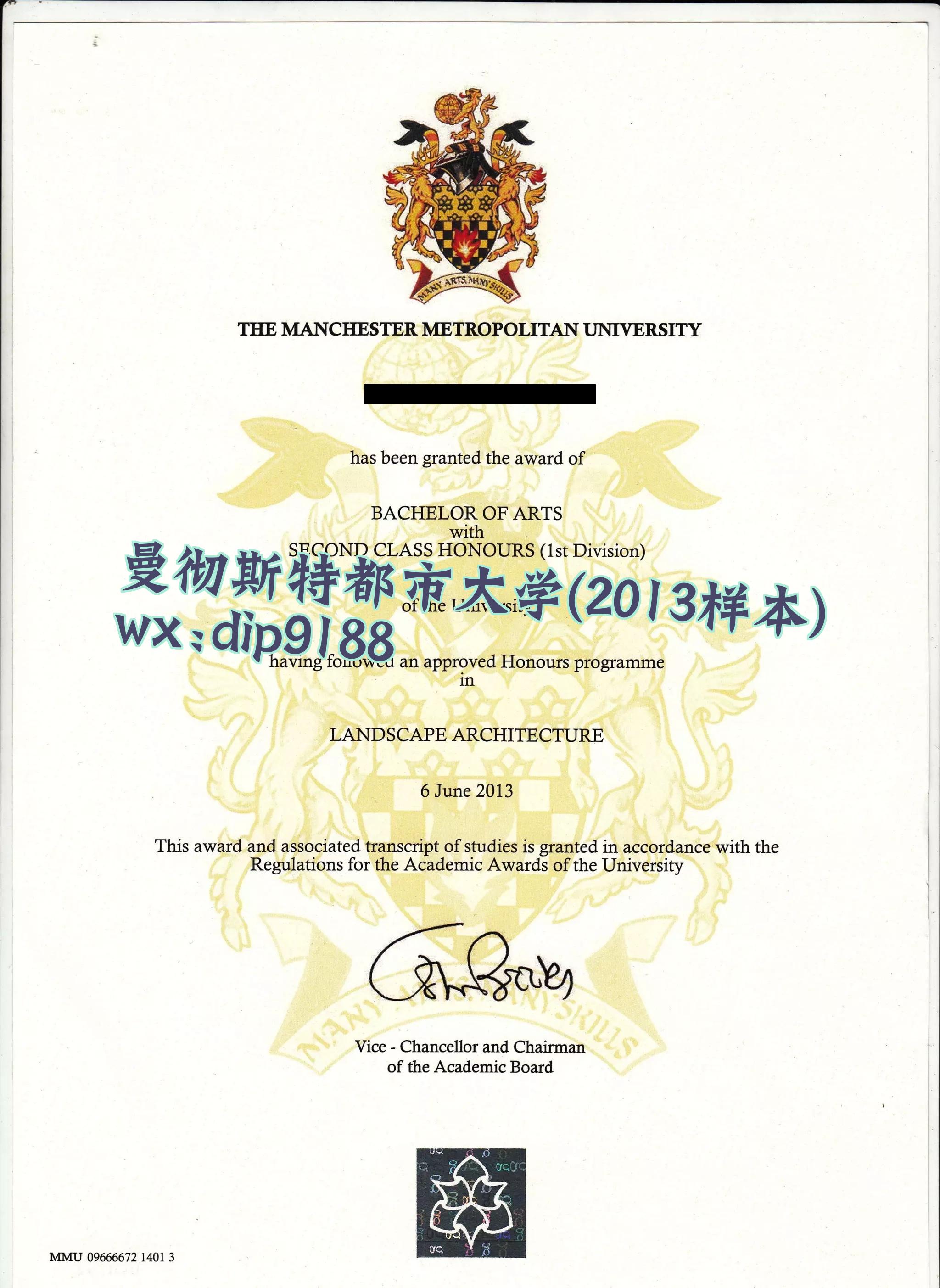 曼彻斯特都市大学学历2013毕业证样本图