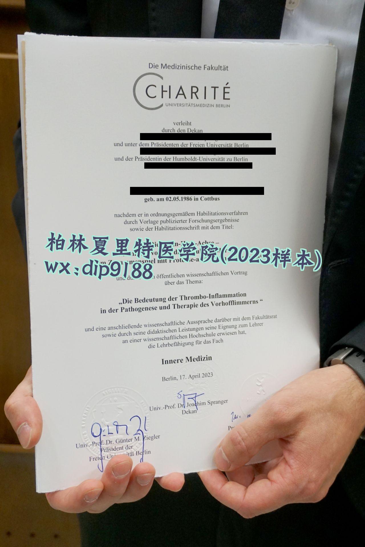柏林夏里特医学院学历2023毕业证样本图