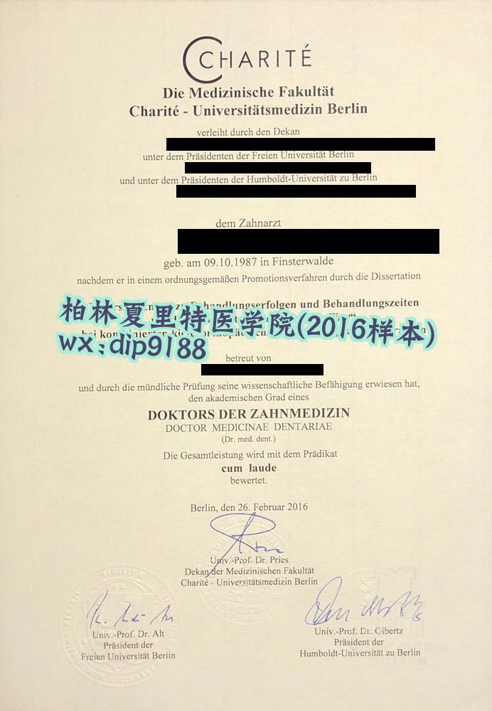 柏林夏里特医学院学历2016毕业证样本图