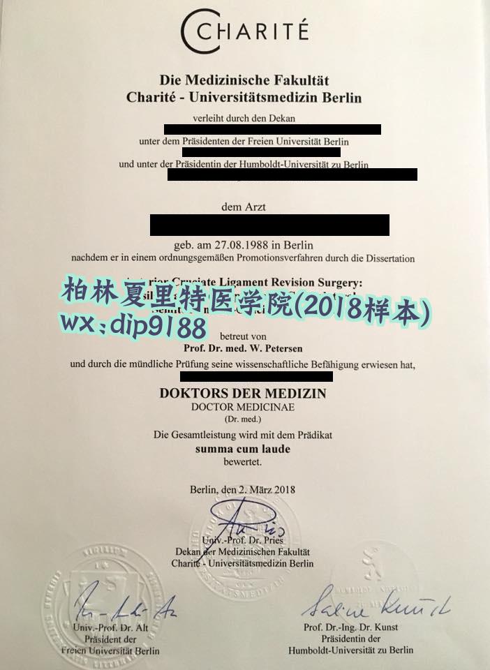柏林夏里特医学院学历2018毕业证样本图
