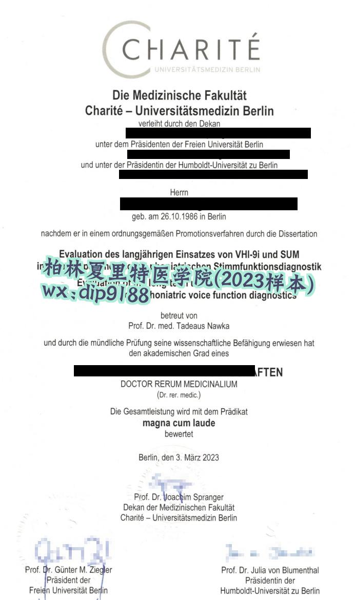 柏林夏里特医学院学历2023毕业证样本图