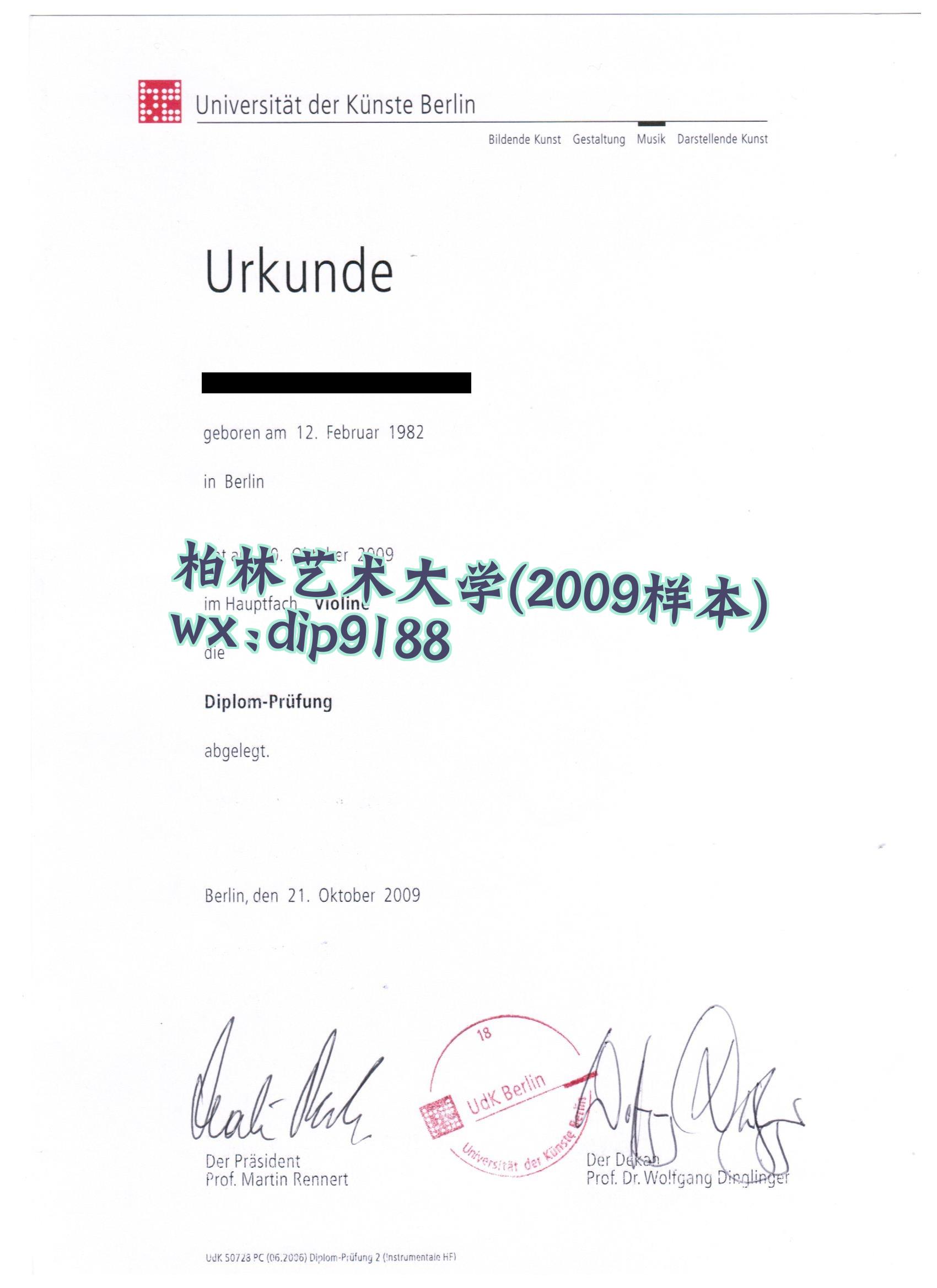 柏林艺术大学学历2009毕业证样本图