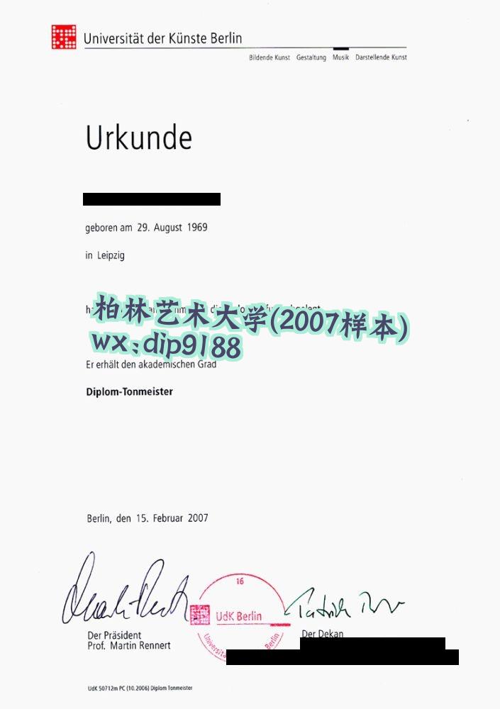 柏林艺术大学学历2007毕业证样本图