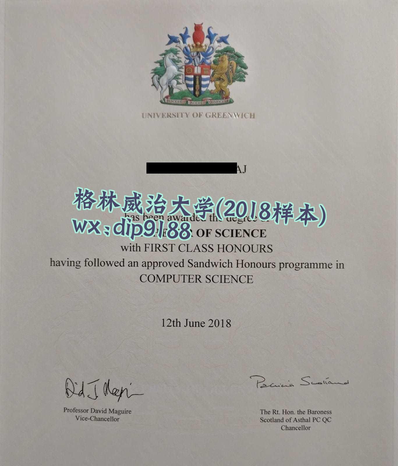 格林威治大学学历2018毕业证样本图