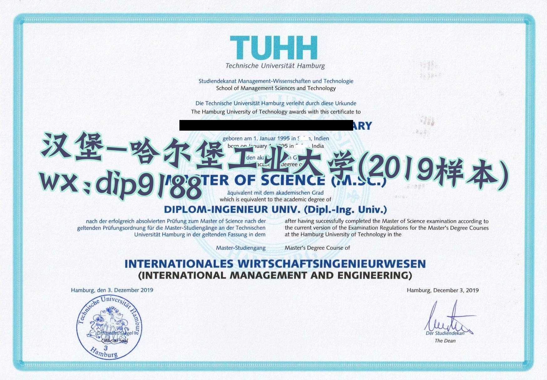 汉堡-哈尔堡工业大学学历2019毕业证样本图