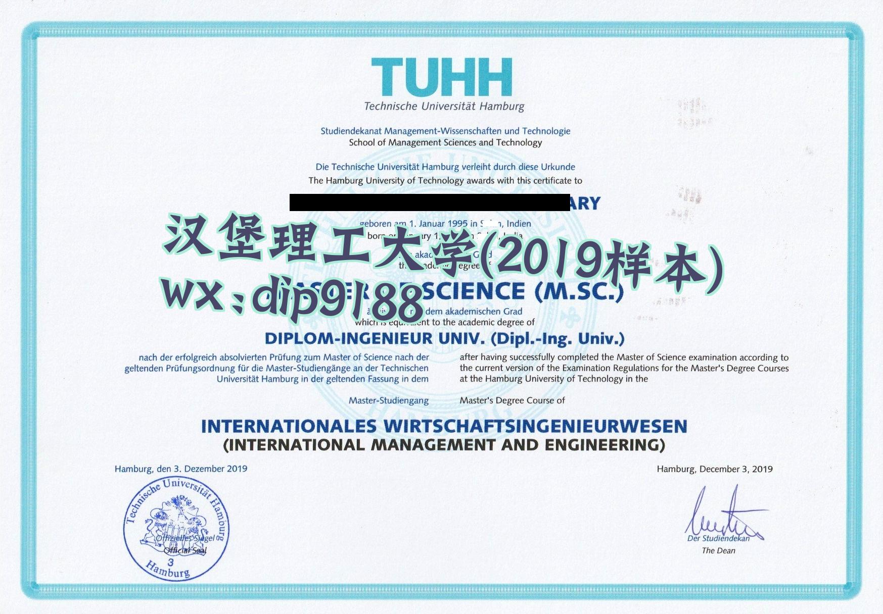 汉堡理工大学学历2019毕业证样本图