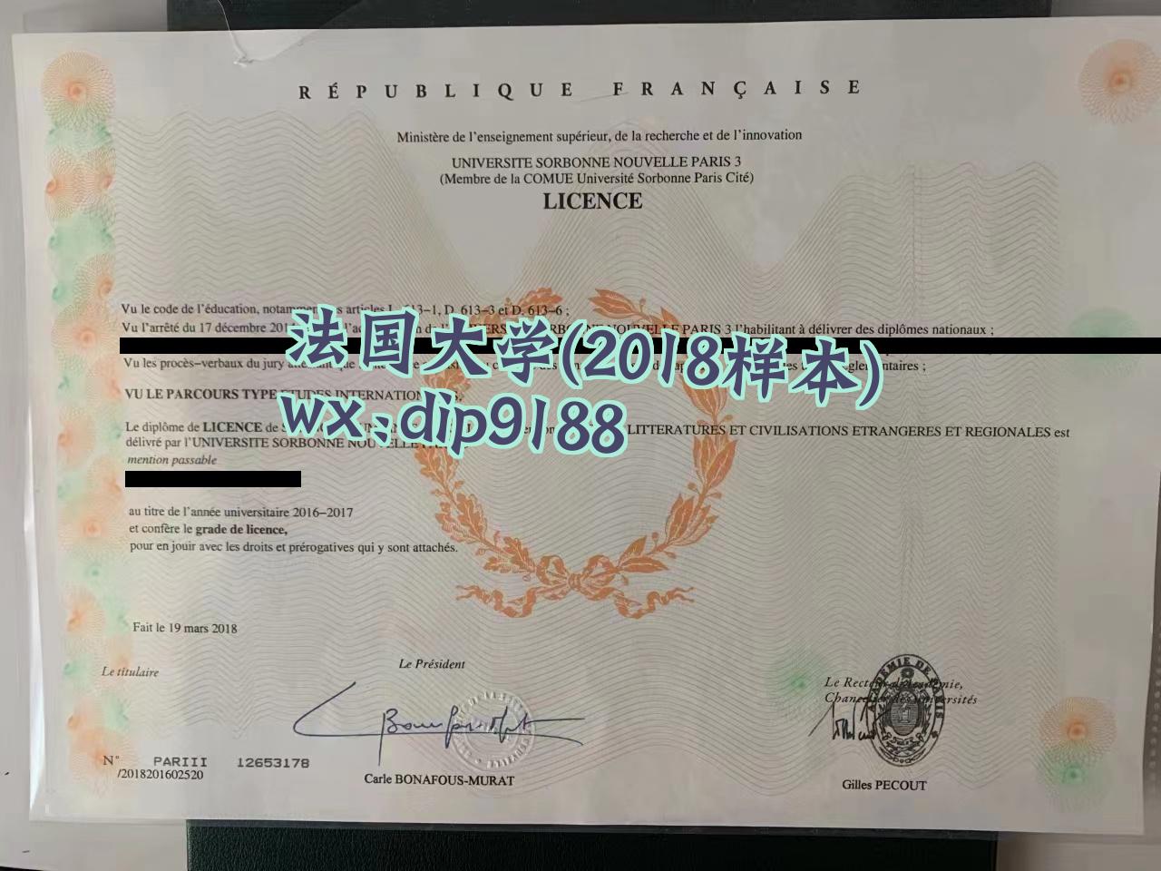法国大学学历2018毕业证样本图