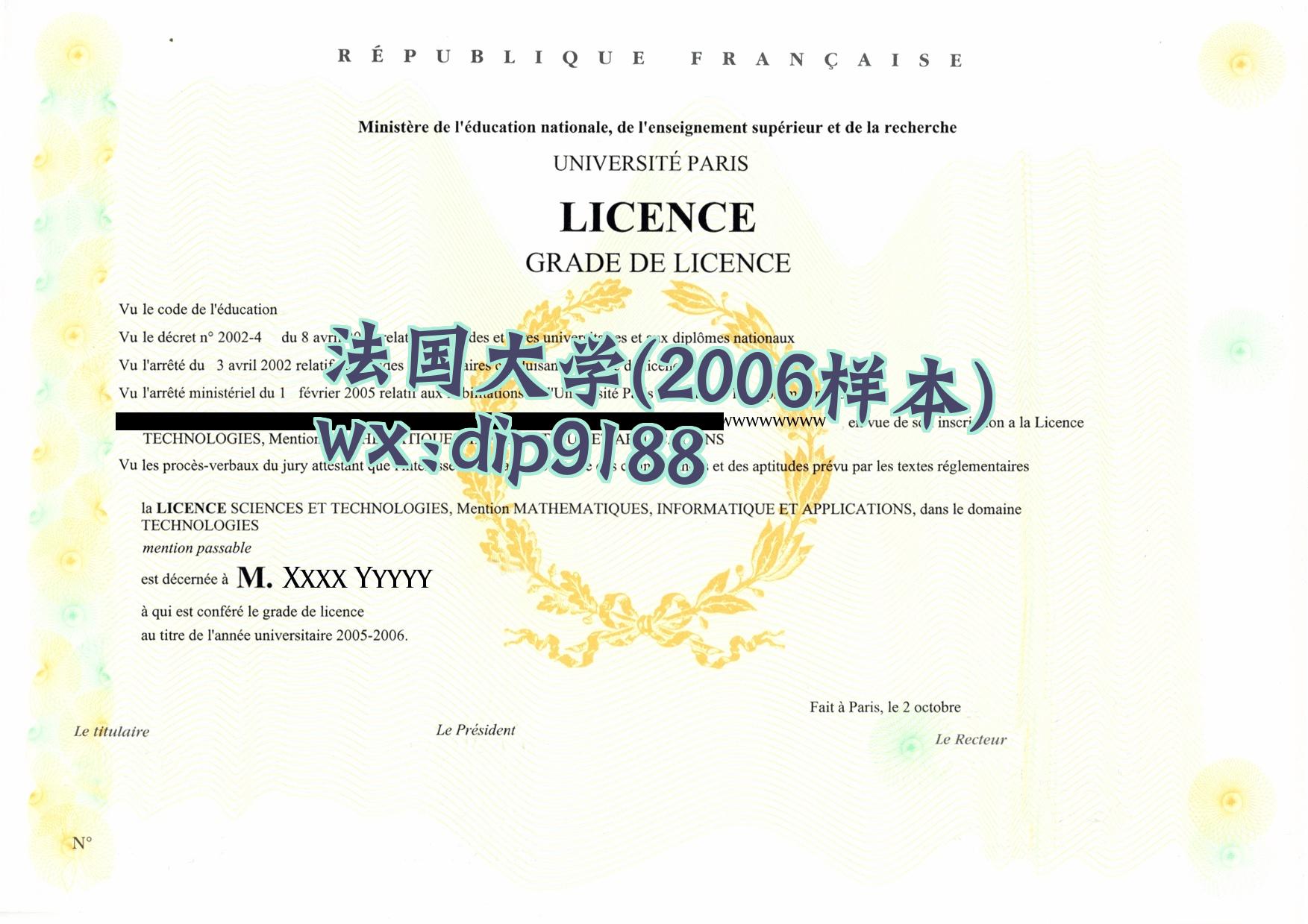 法国大学学历2006毕业证样本图