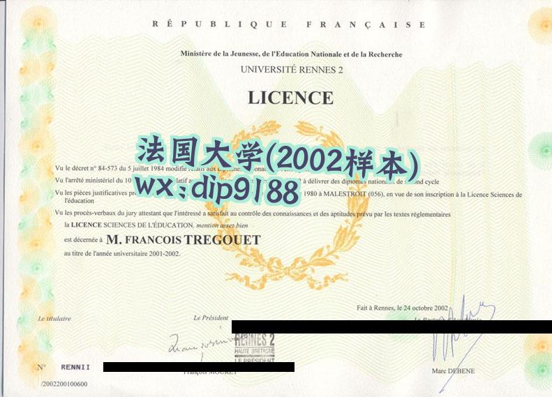 法国大学学历2002毕业证样本图