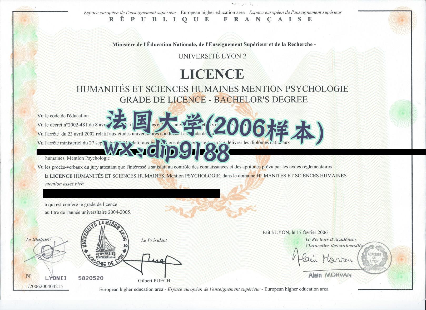 法国大学学历2006毕业证样本图
