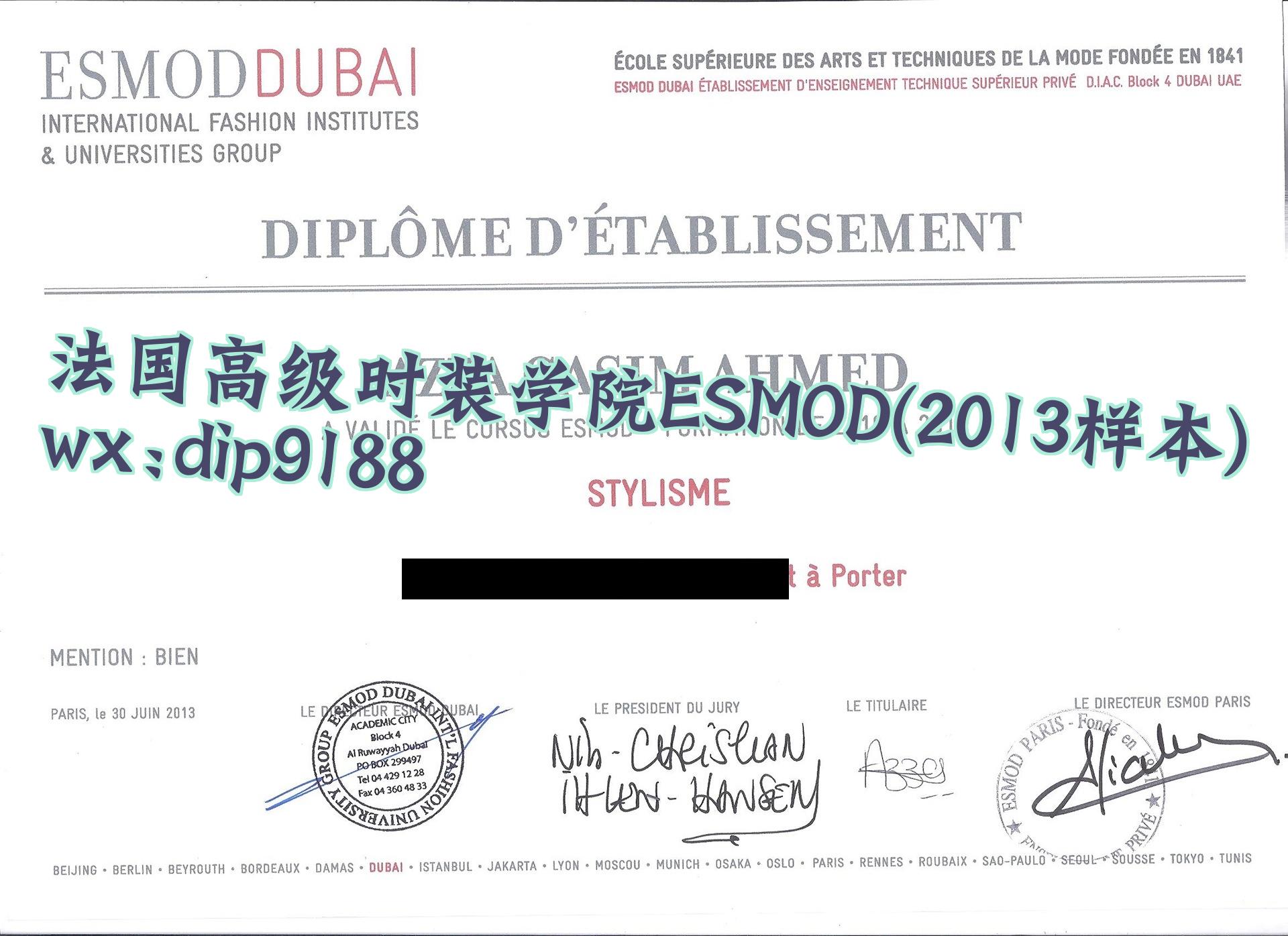 法国高级时装学院ESMOD学历2013毕业证样本图