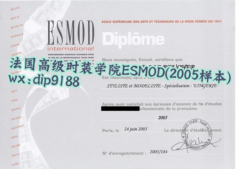 法国高级时装学院ESMOD学历2005毕业证样本图