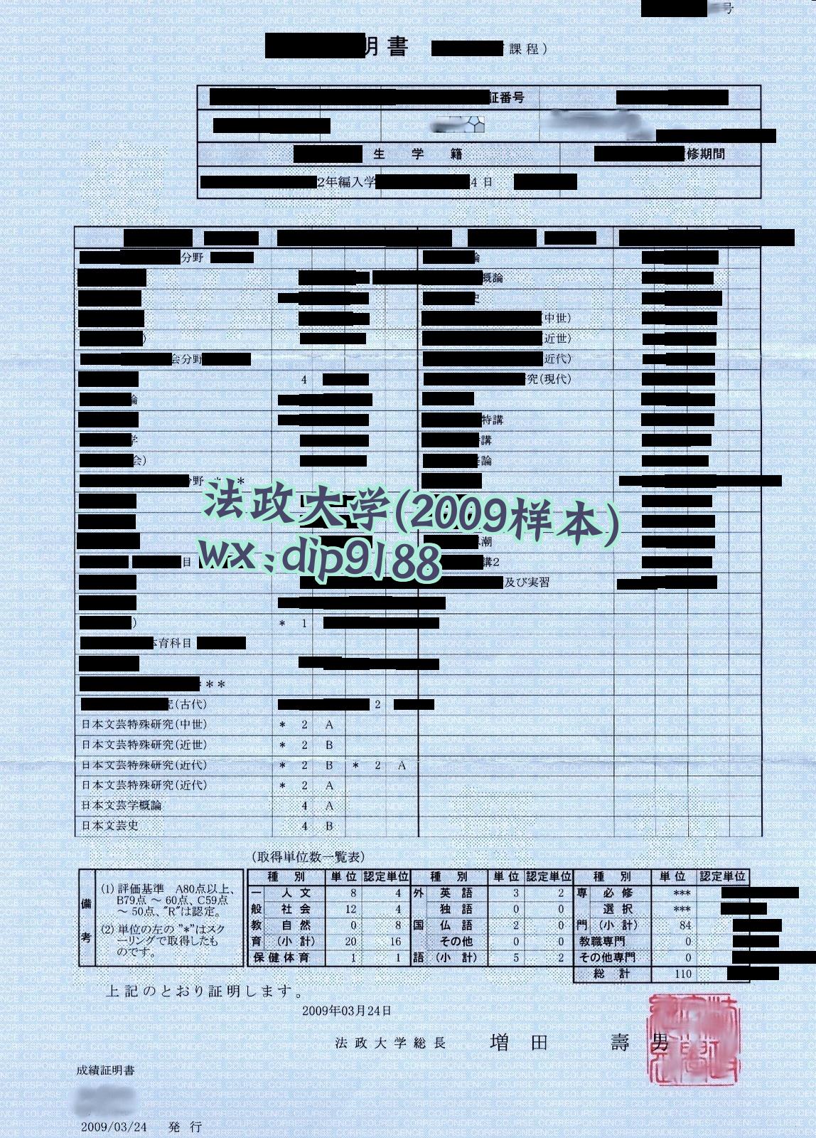 法政大学学历2009毕业证样本图