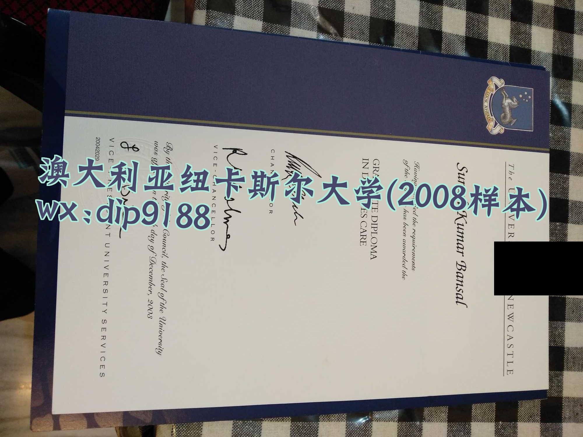澳大利亚纽卡斯尔大学学历2008毕业证样本图