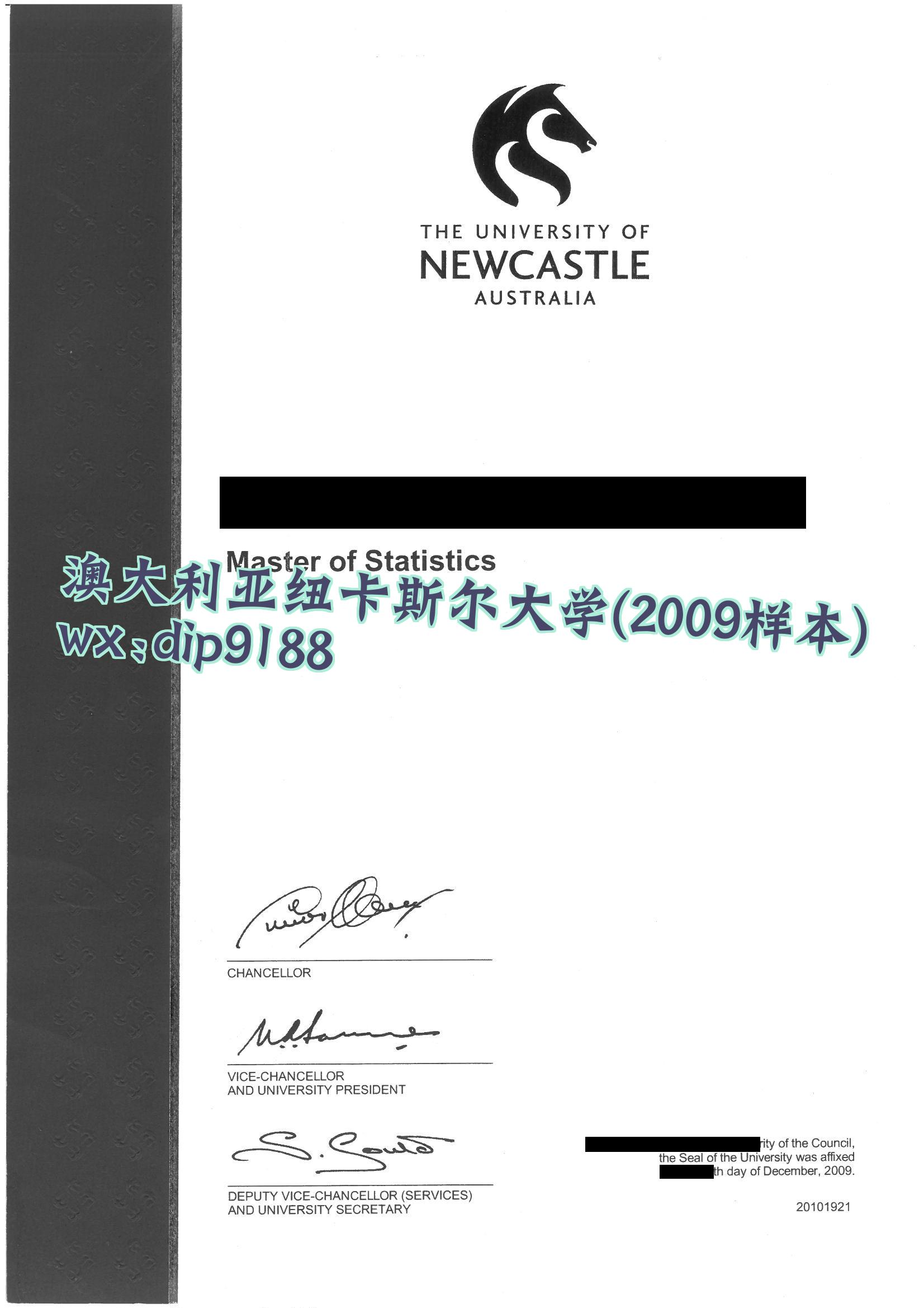 澳大利亚纽卡斯尔大学学历2009毕业证样本图