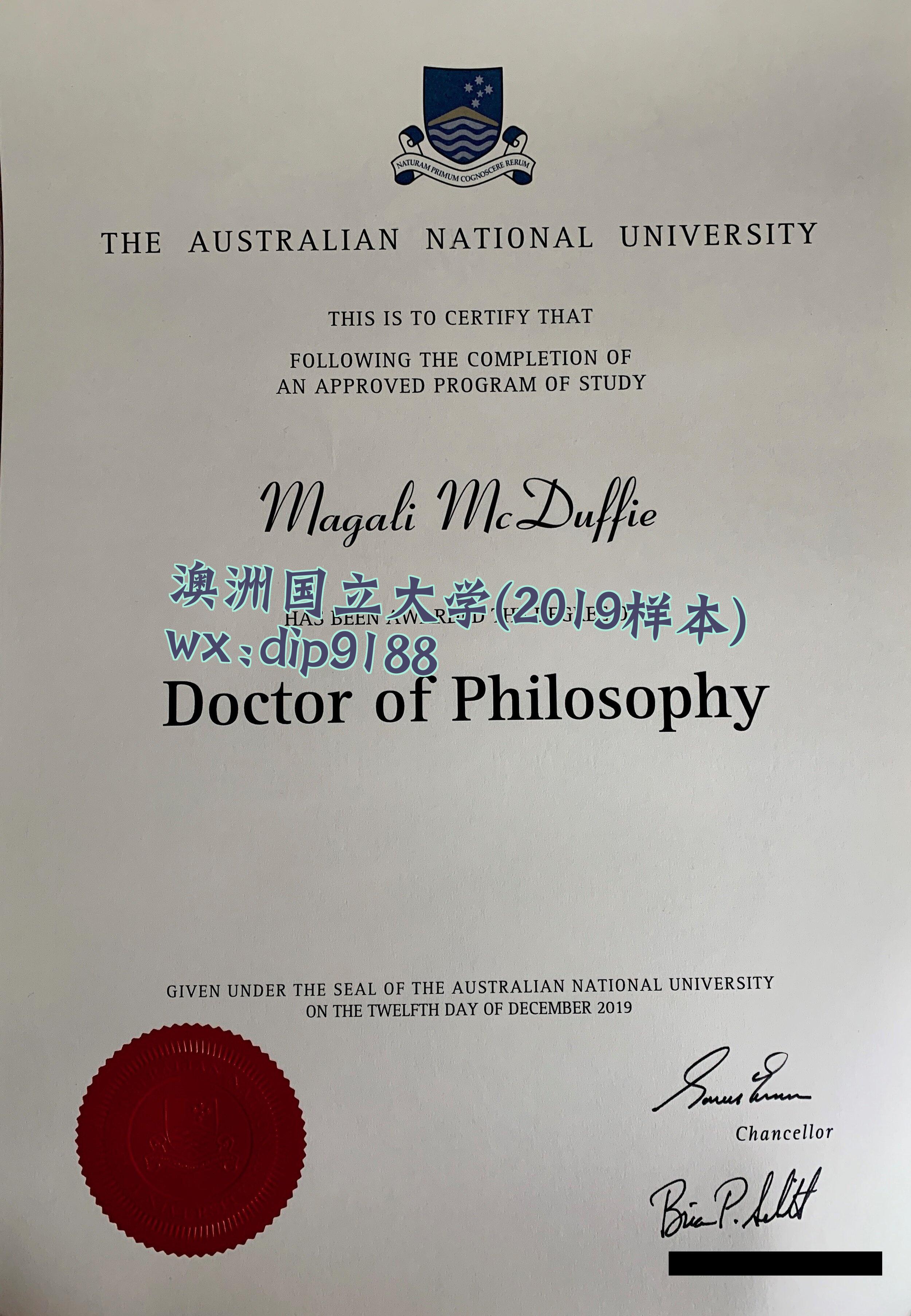 澳洲国立大学学历2019毕业证样本图