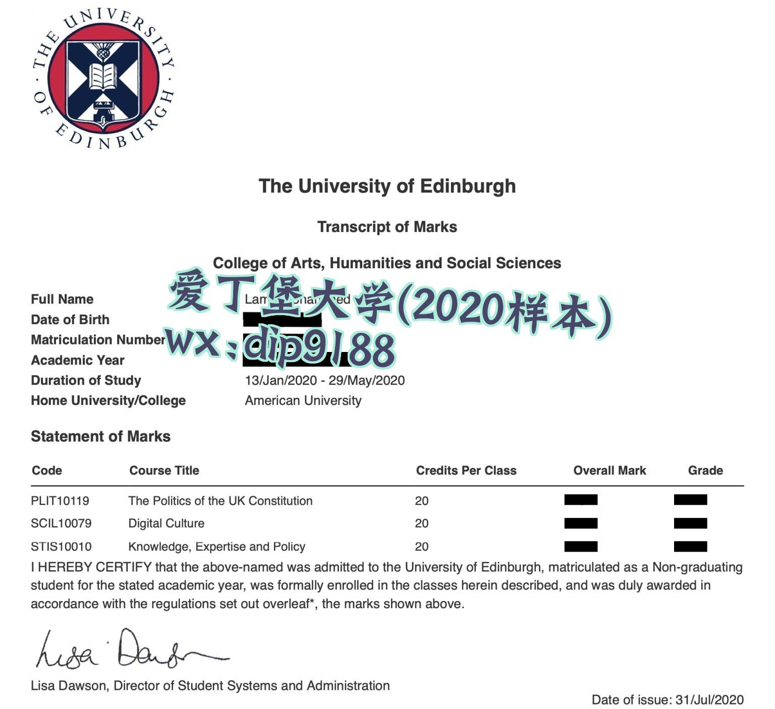 爱丁堡大学学历2020毕业证样本图