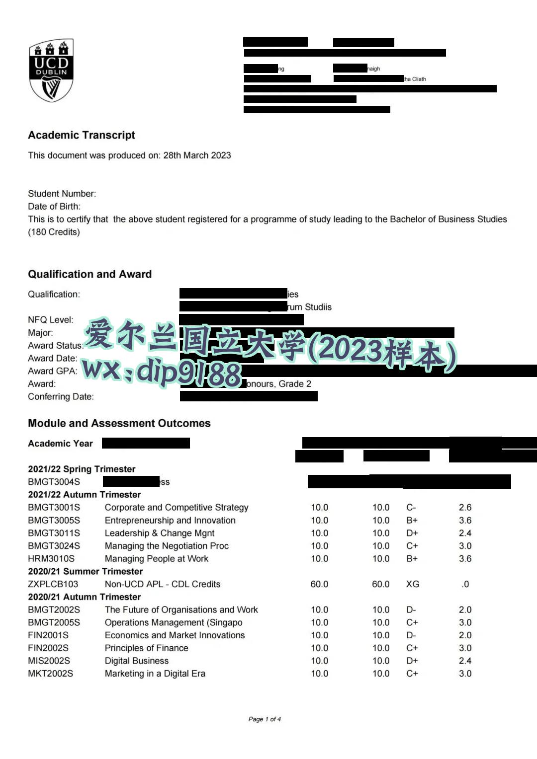 爱尔兰国立大学学历2023毕业证样本图