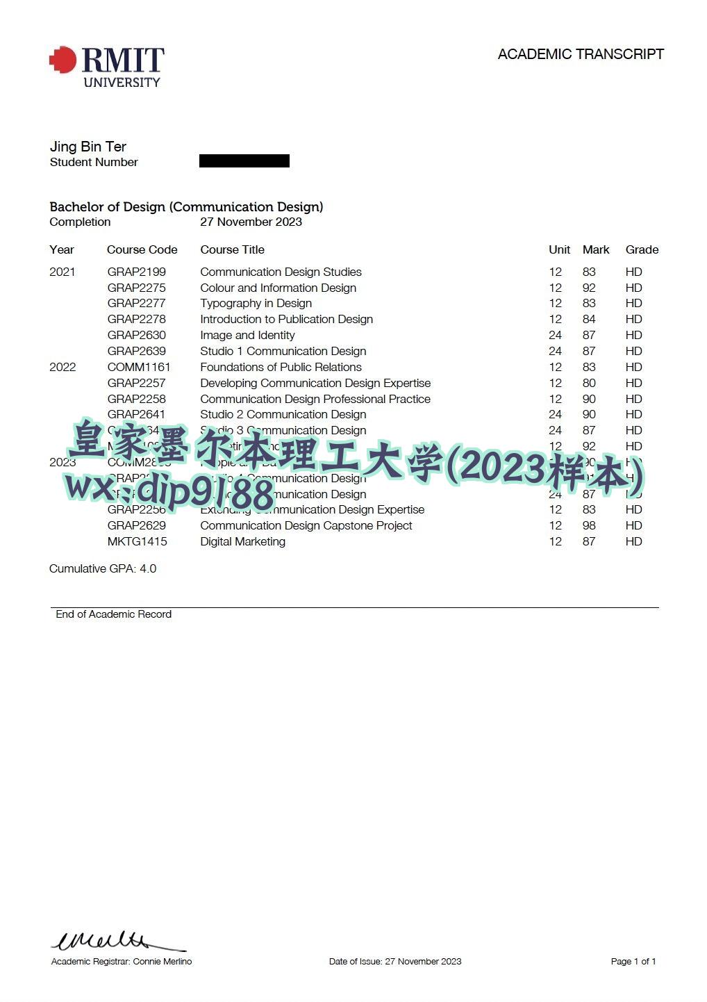 皇家墨尔本理工大学学历2023毕业证样本图