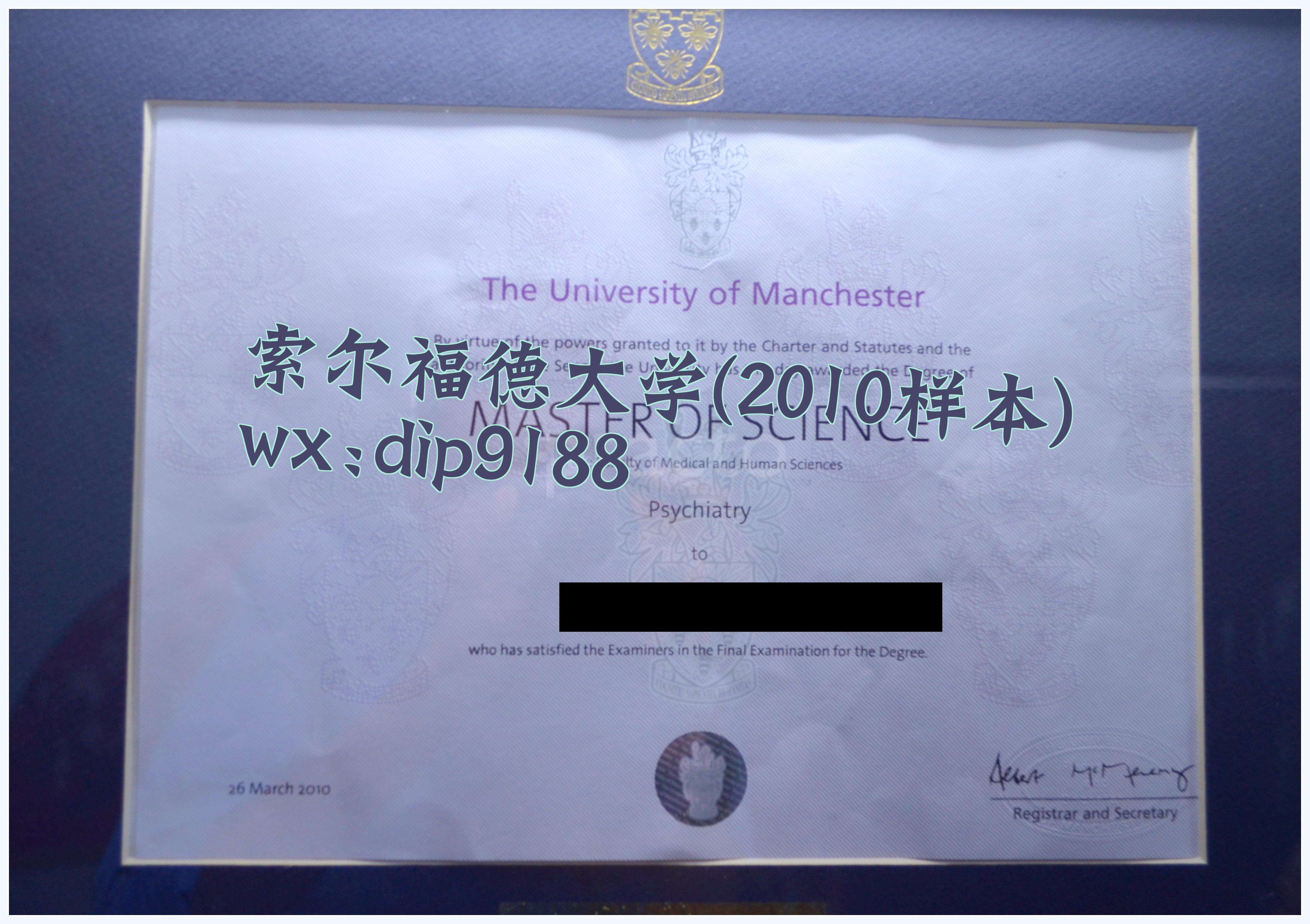 索尔福德大学学历2010毕业证样本图