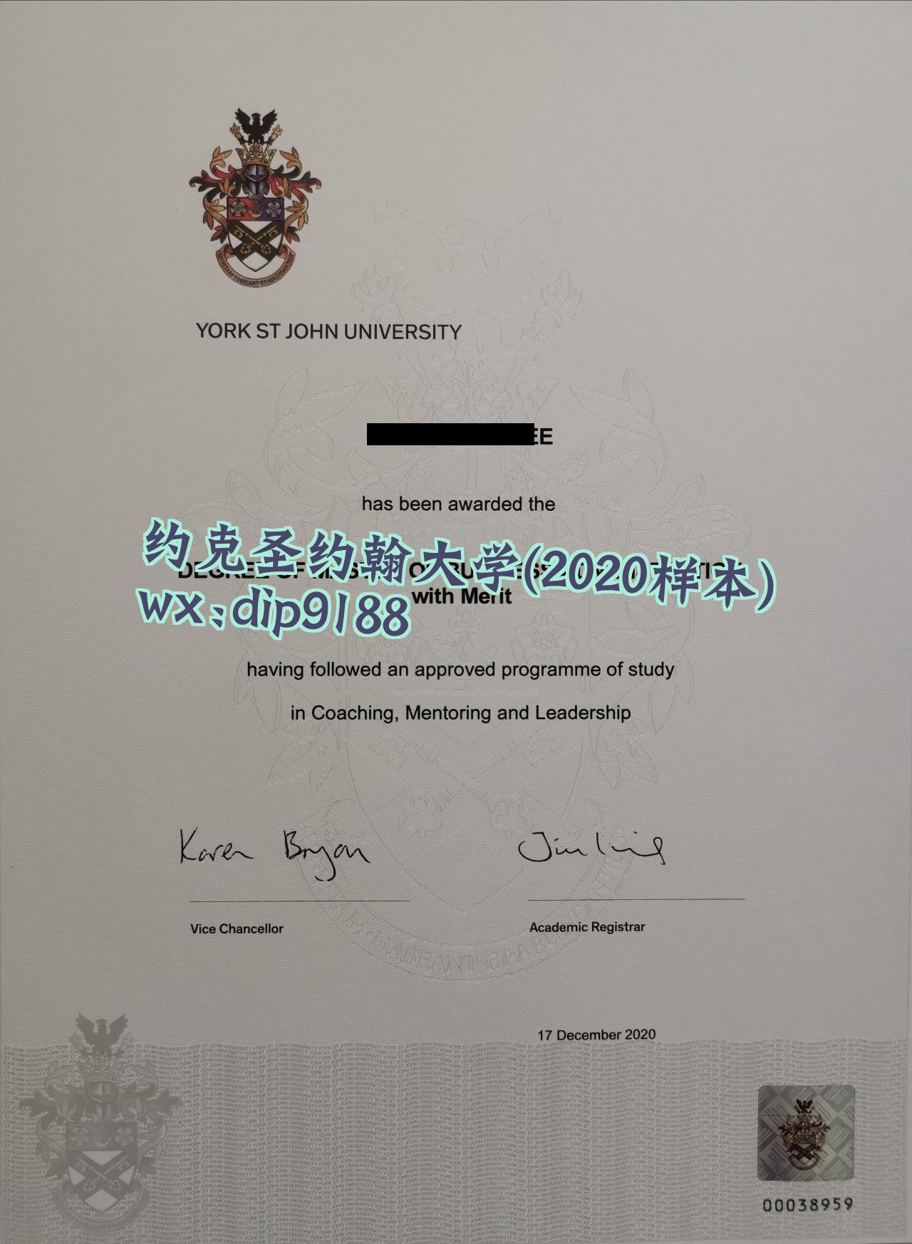 约克圣约翰大学学历2020毕业证样本图