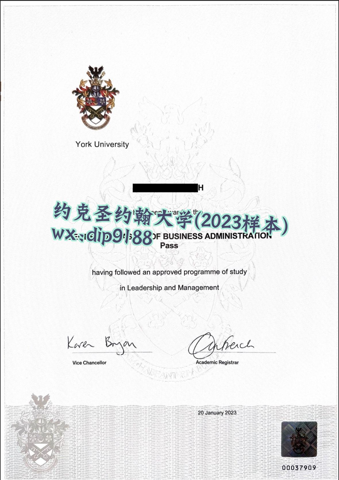 约克圣约翰大学学历2023毕业证样本图