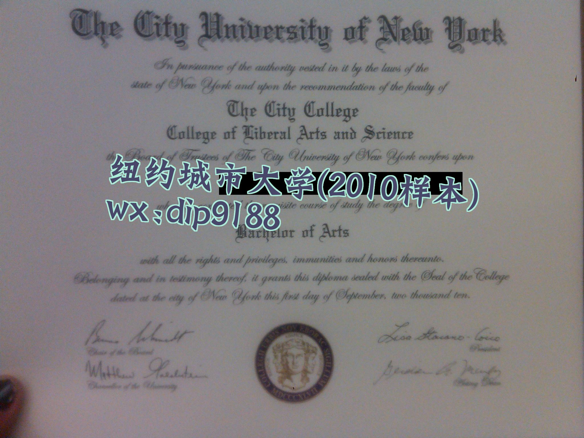 纽约城市大学学历2010毕业证样本图