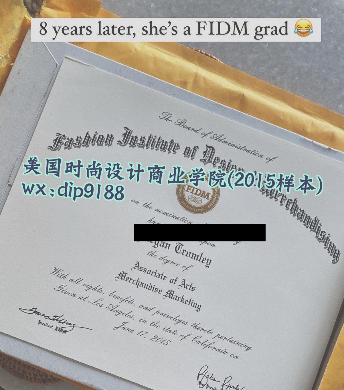美国时尚设计商业学院学历2015毕业证样本图