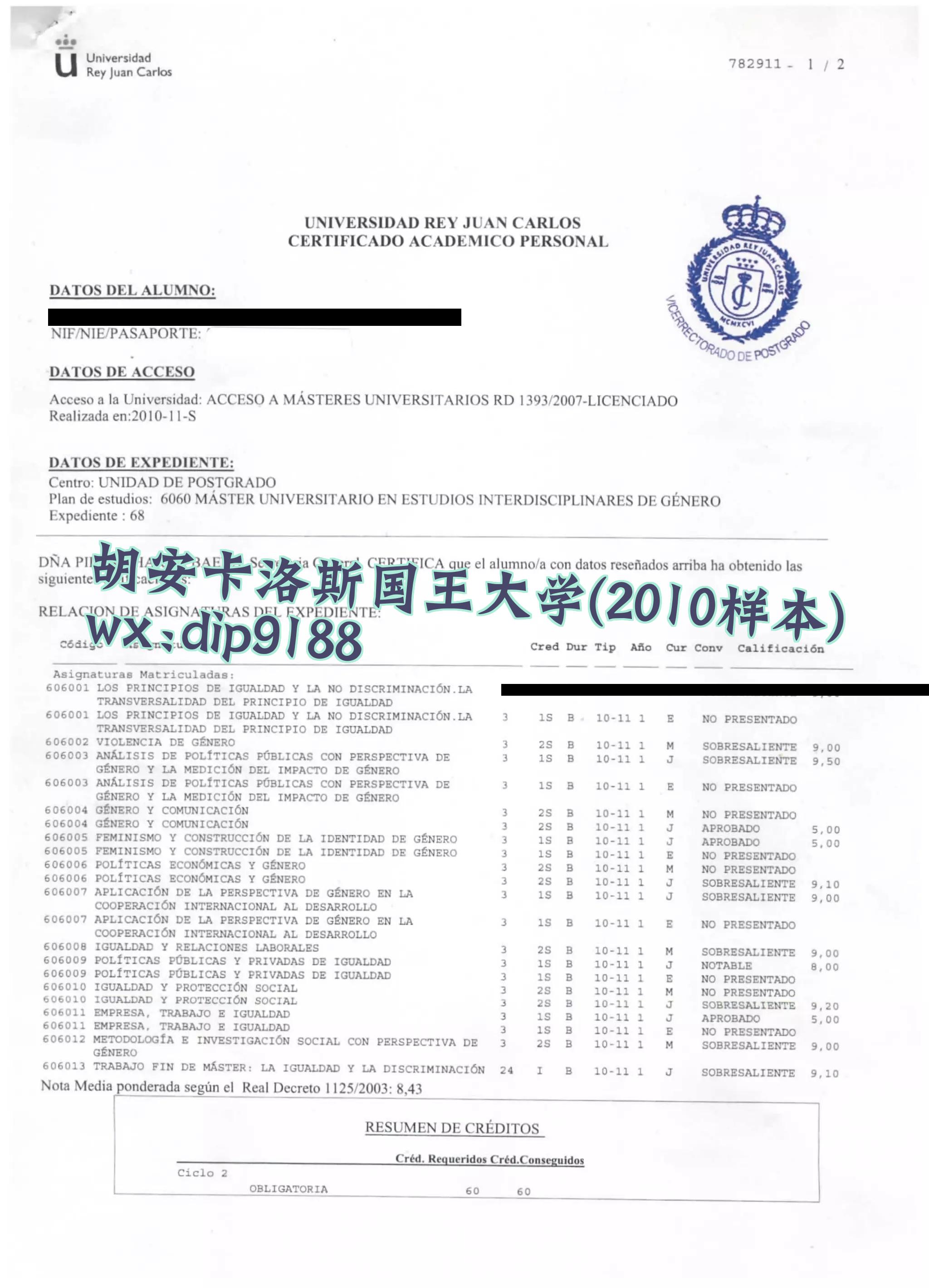 胡安卡洛斯国王大学学历2010毕业证样本图