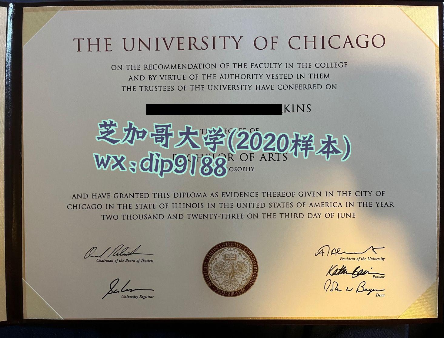 芝加哥大学学历2020毕业证样本图