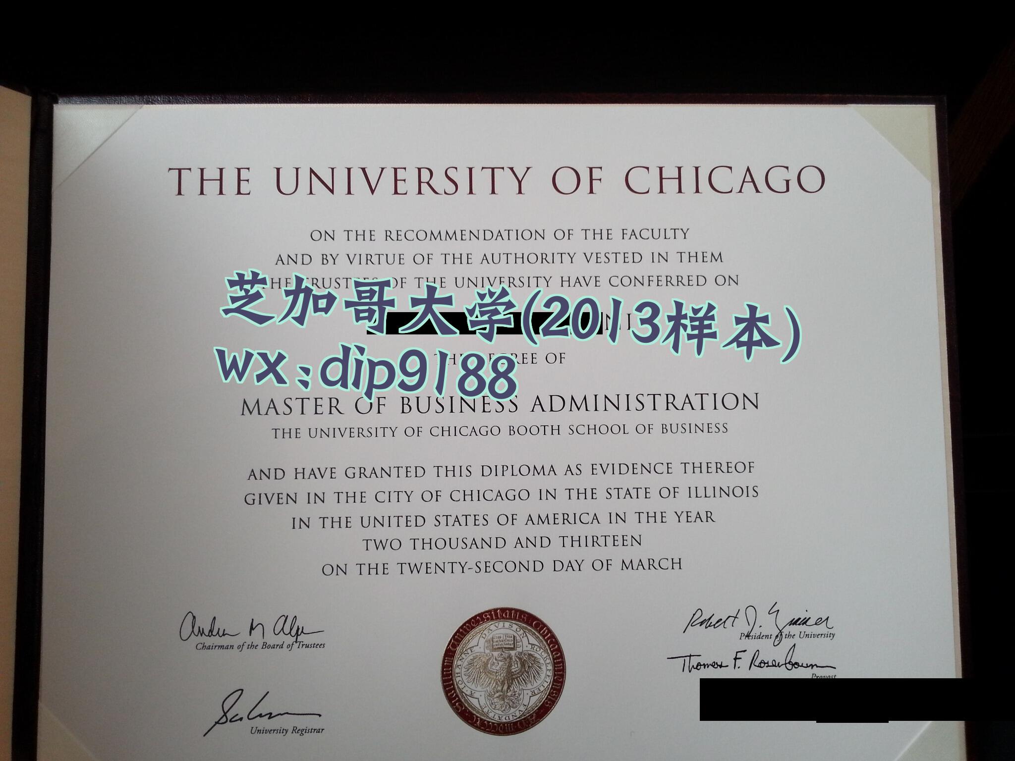 芝加哥大学学历2013毕业证样本图