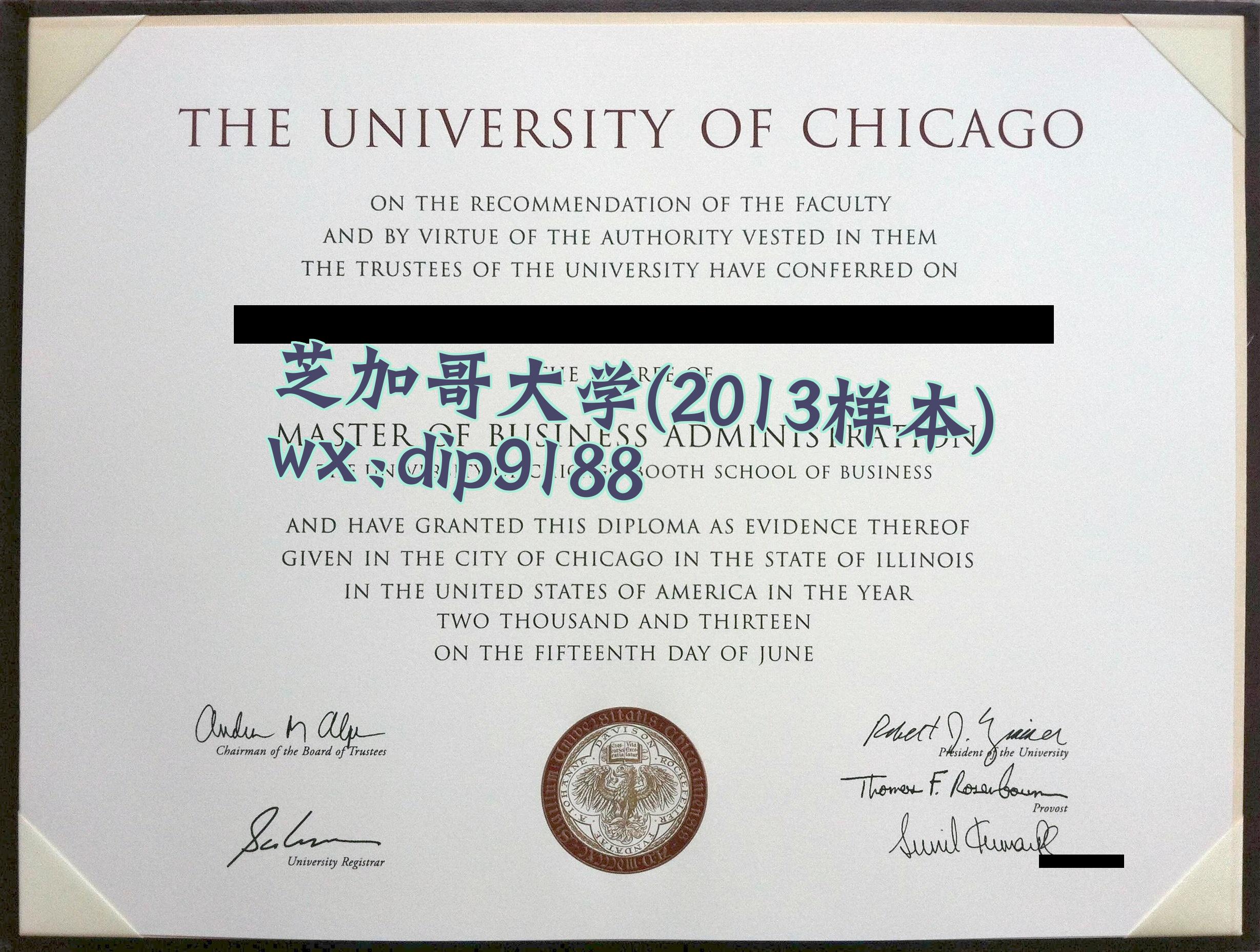 芝加哥大学学历2013毕业证样本图