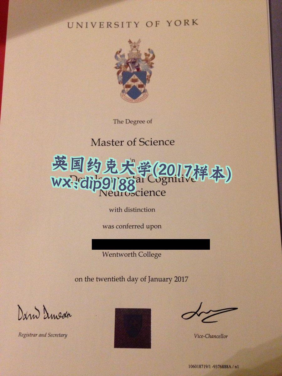 英国约克大学学历2017毕业证样本图