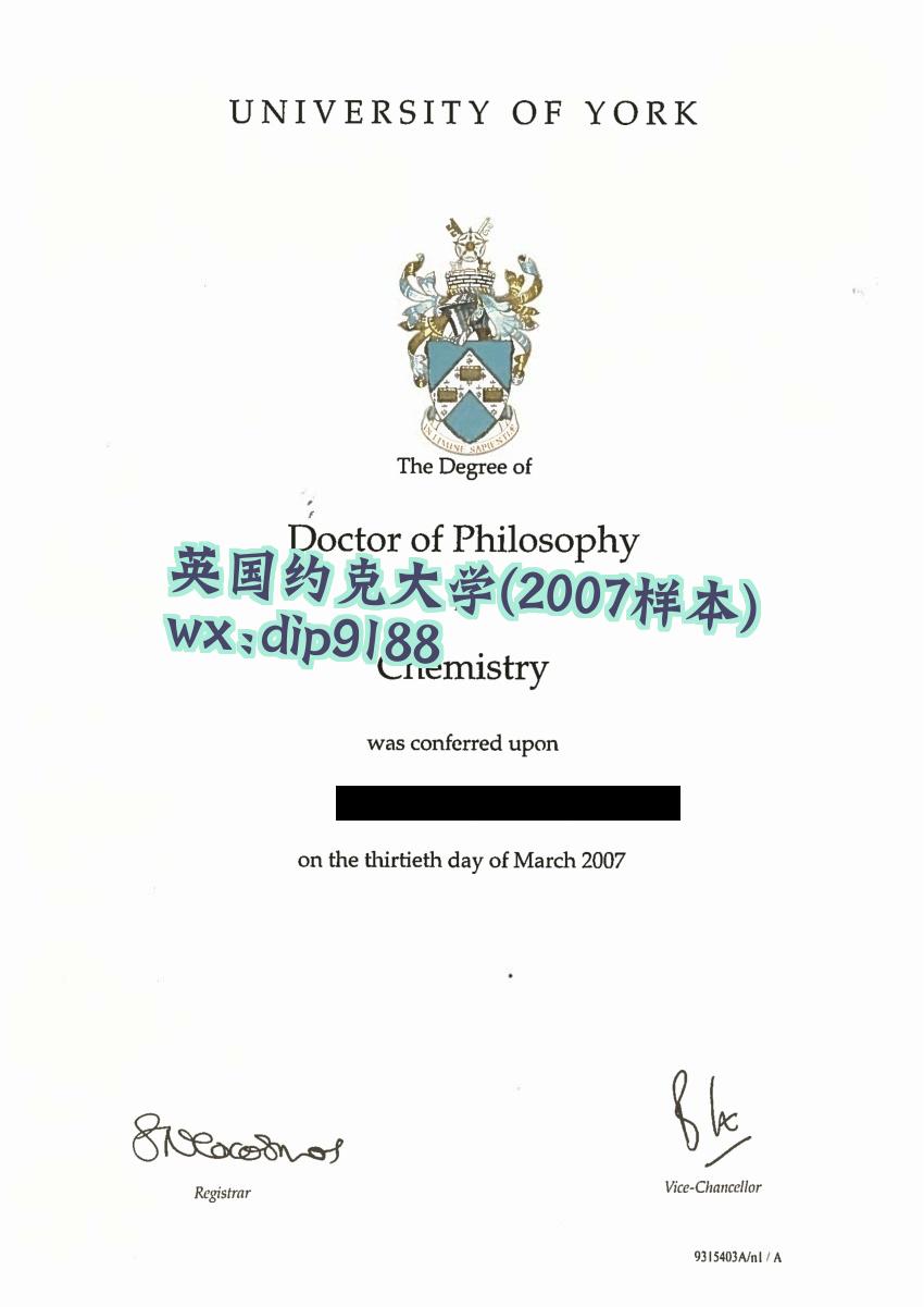 英国约克大学学历2007毕业证样本图
