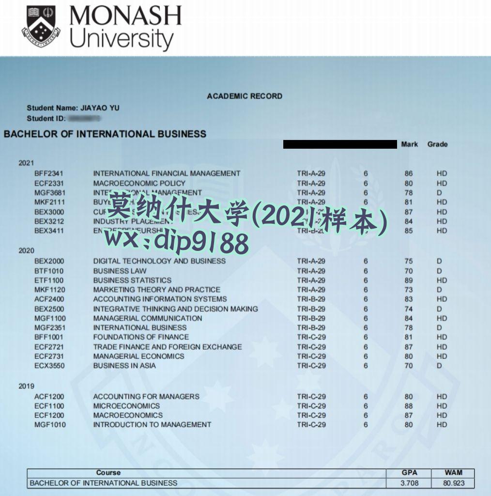 莫纳什大学学历2021毕业证样本图