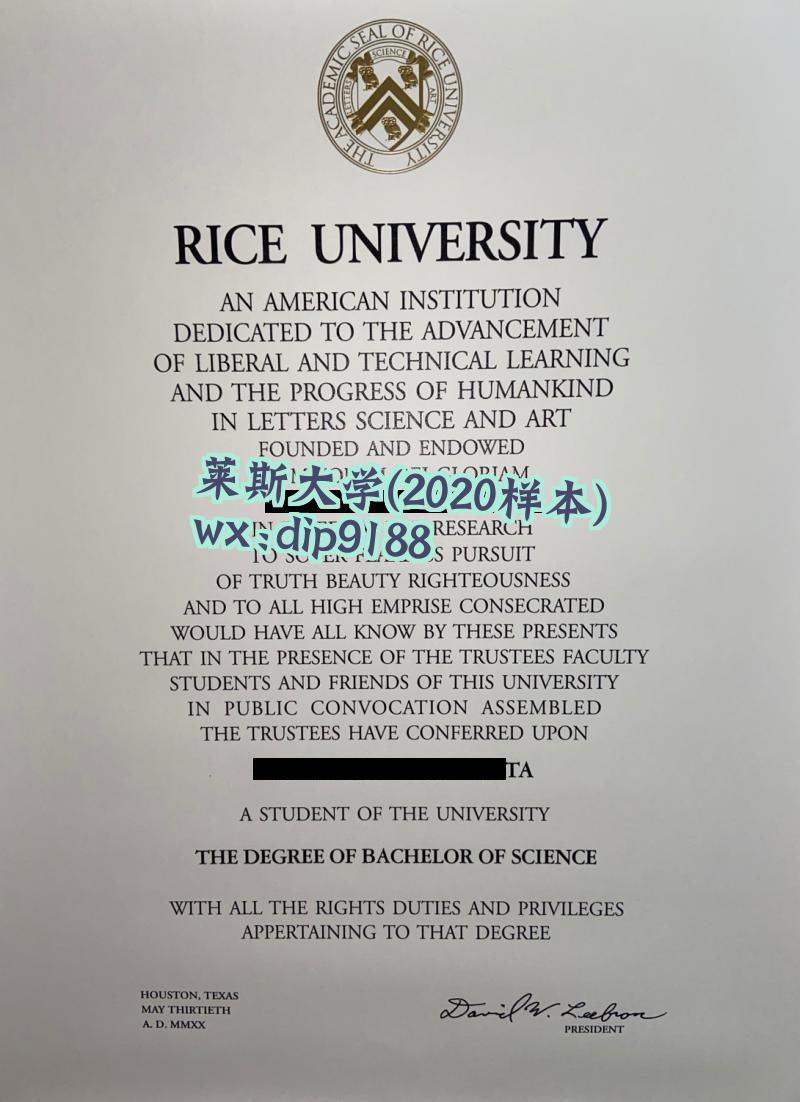 莱斯大学学历2020毕业证样本图