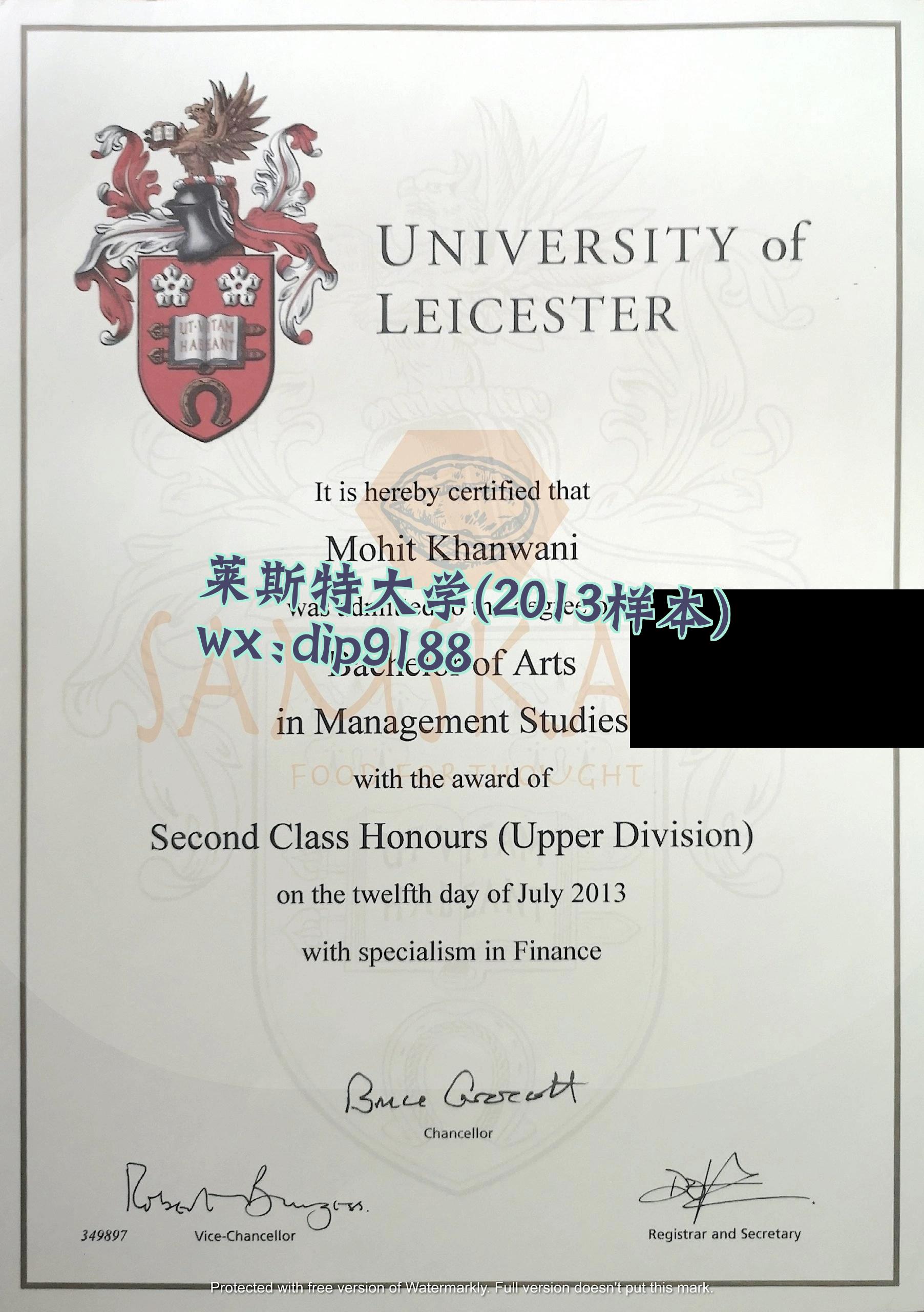 莱斯特大学学历2013毕业证样本图