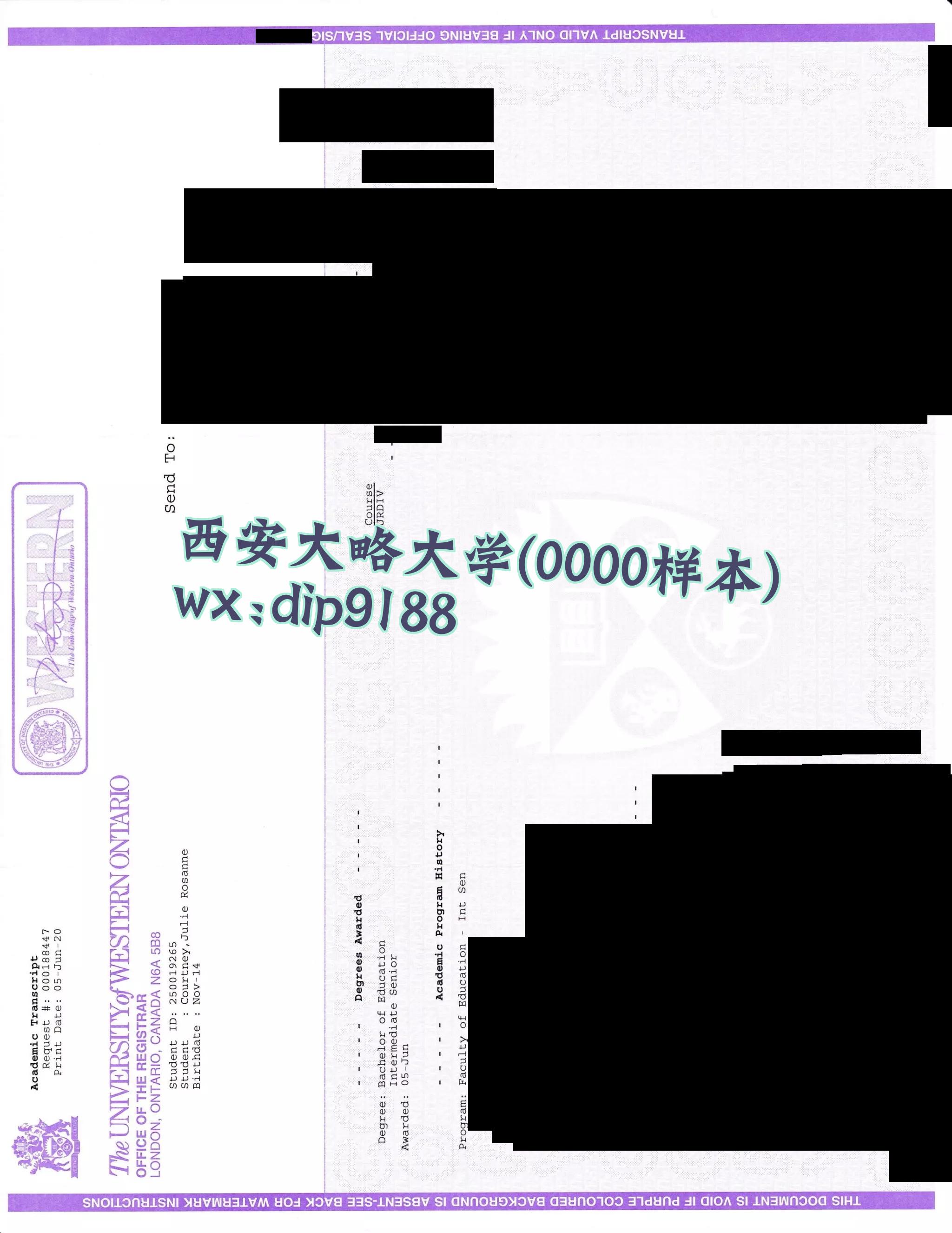 西安大略大学学历0000毕业证样本图