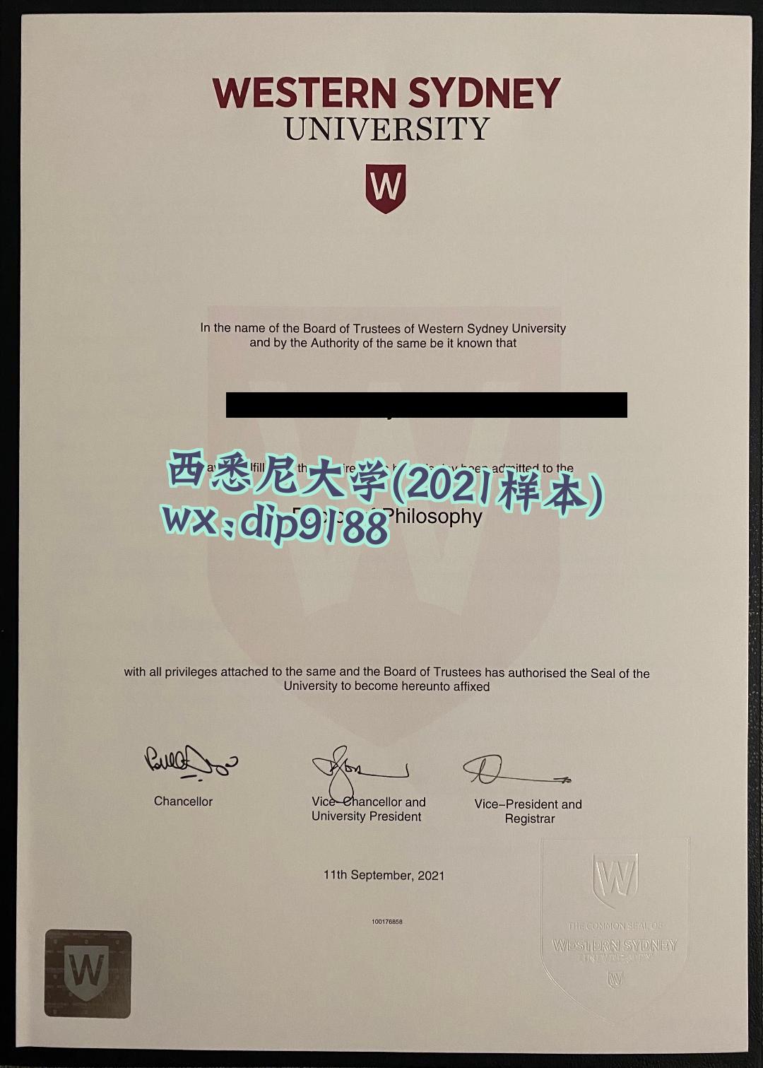 西悉尼大学学历2021毕业证样本图