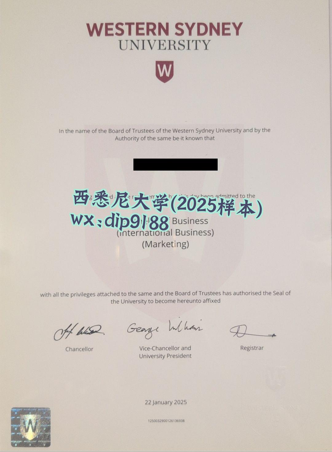 西悉尼大学学历2025毕业证样本图