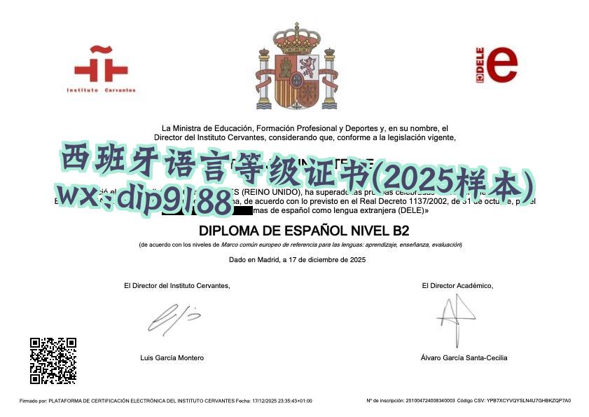 西班牙语言等级证书学历2025毕业证样本图