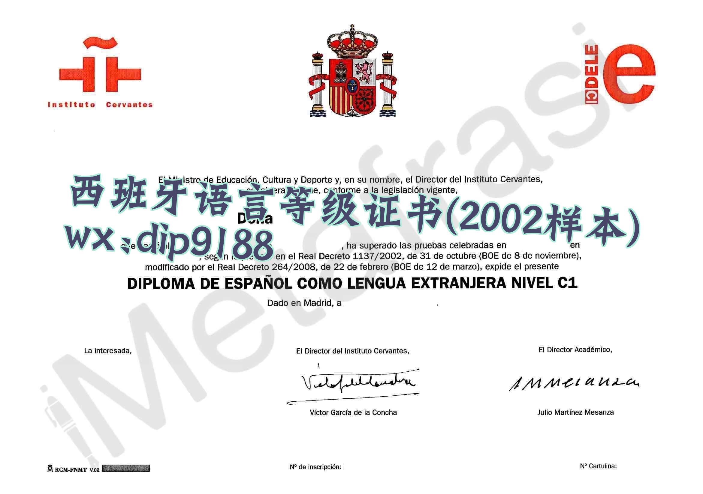 西班牙语言等级证书学历2002毕业证样本图