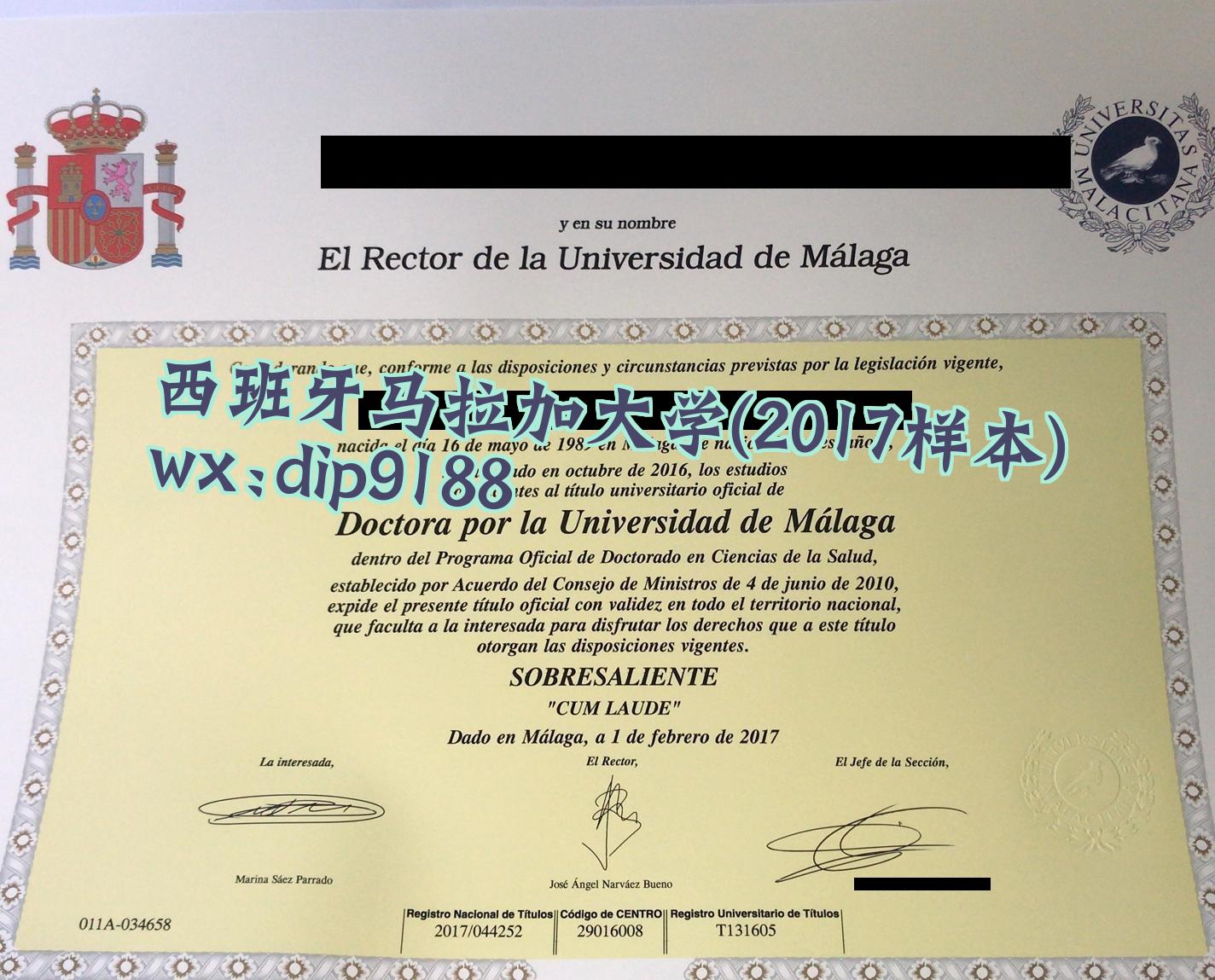 西班牙马拉加大学学历2017毕业证样本图