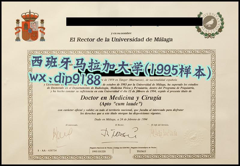 西班牙马拉加大学学历1995毕业证样本图